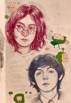 two drawings of people with different expressions on them, one girl and the other boy