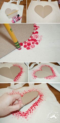 the process to make a heart - shaped paper bag