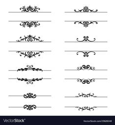 a set of decorative calligraphys with scrolls and swirls on white background stock photo