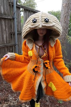 Sam Trick R' Treat Crochet Coat Cosplay Orange and Tan - Etsy Easy To Sew Halloween Costumes, Crochet Costumes Women, Sam Trick R Treat Costume, 1 Hour Crochet Projects Free, Medieval Crochet, Barbie Mala, Cosplay Crochet, Hat Crochet Tutorial, Witch Hat Crochet