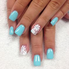 Nails Turquoise, Nails With Flowers, Turquoise Nails, Nails Yellow, Diy Summer, Short Nail Designs, Nail Polish Designs