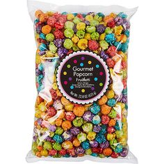 a bag filled with lots of colorful candies