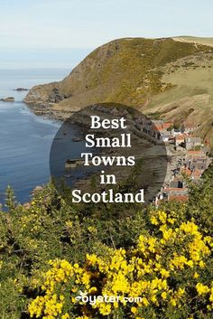 the coastline with yellow flowers in front and text overlay that reads best small towns in scotland