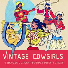 vintage cowgirls clipart bundle