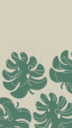 three green flowers on a beige background with white outlines in the shape of birds