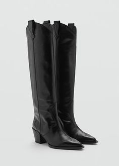 Cowboy leather boots - Women | MANGO USA Nyc Clothes, Wilde Westen, Cowboy Style, Cowboy Boots Women, Preppy Outfit, Leather Boots Women, Style Noir, Cow Boy, Boots Women