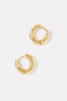 Small but bold, these gold hoops by Gorjana really pack a punch, crafted from 18k gold plated brass with a hinge style closure. | GORJANA Women's Lou Huggies, Gold Fall Closet, Earring Trends, Shoe Size Conversion, Sock Shop, Wedding Weekend, Fall Shopping, Gold Hoops, Fall Trends, Jewelry Bags