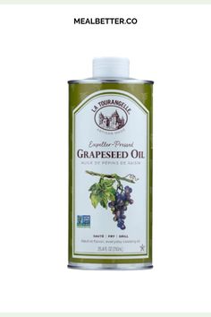 grape seed oil in a can on a white background with the caption's description below