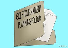 a golf tournament planning folder is stacked on top of each other with the words golf tournament planning folder