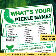 what's your pickle name? poster with green background