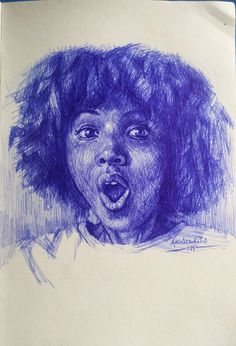 a drawing of a woman with her mouth open