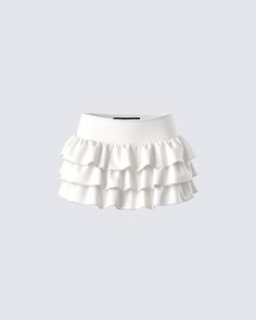 FYI…this ivory ruffle mini skirt is bound to make everyone fall for you 😚 Made from stretch jersey fabric and featuring a pull-on style and tiered ruffles for a fun and playful everyday piece 🤍 Mini Skirt Sets, White Top With Skirt, White Ruffle Skirt Outfit, White Mini Skirt Outfit, Preppy Skirts, White Ruffle Mini Skirt, Ruffle Skirt Outfit, Mini Ruffle Skirt, White Ruffle Skirt