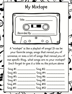 a printable book with an image of a cassette player and music notes on it