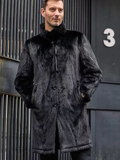 Men's Double Sided Long Fur Shearling Leather Coat In Black With this men's long fur shearling leather coat, you can up your winter look. This double-sided jacket is expanded in length and is made of genuine sheepskin leather with a semi-aniline finish and faux shearling lining. It delivers timeless warmth and sophistication in classic black and features a button fastening, a turn-down collar, and useful pockets. Outer Shell: Real Leather Leather Type: Sheepskin Leather Finish: Semi-aniline Inner Shell: Faux Shearling Feature: Double Sided Long Jacket With Black Fur Closure Style: Button Collar Style: Turn Down Inside Pockets: Two Outside Pockets: Two Side Pockets Color: Black Leather Shorts Women, Short Leather Skirts, Leather Jumpsuit, Wardrobe Upgrade, Shearling Vest, Distressed Jacket, Studded Jacket, Sheepskin Jacket, Western Jacket