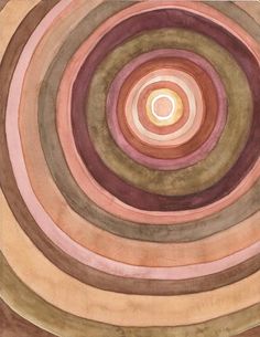 an abstract painting with many colors and shapes in the shape of a spiral, on a brown