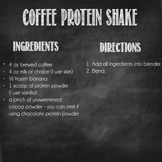 coffee protein shake ingredients on a chalkboard