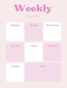 a pink and white weekly planner for the week