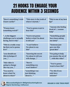 an info sheet with the words, 21 books to engage your audience within 3 seconds