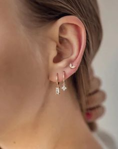 Gold plated Ear Stack   Double Stack (6 piece)  ✧ 2 Gold Plated Earrings  ✧ 4 Gold Plated Huggie Earrings ✧ 925 Sterling Silver Triple Ear Piercing, Earrings Multiple, Earring Stack, White Diamond Earrings, Multiple Earrings, Diamond Stacks, Ear Stack, Diamond Earring, Gold Plated Earrings