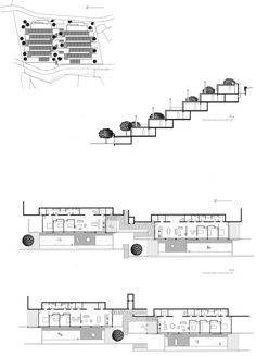 three diagrams showing different sections of the building