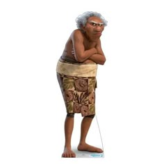 an old man with white hair and no shirt is standing in front of a cardboard cutout