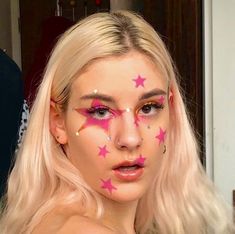 Pop Makeup Looks, Pink Star Makeup, Funky Makeup, Mekap Mata, 20 Makeup, Face Art Makeup, Swag Makeup, Smink Inspiration, Dope Makeup