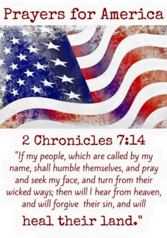 an american flag with the words prayer for america written in red, white and blue