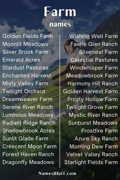 Fantasy Village Names Ideas, Fantasy Land Name Ideas, Farm Names Unique, Fantasy Village Names, Farm Names Ideas, Farm Name Generator, Fantasy Alphabet, Rpg Names, Farm Names