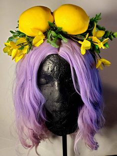 Lemon headband Faux lemon headband Super cute with yellow flowers and greenery 2 inch headband is super comfy Free first class shipping Lemon Grab, Fruit Headband, Costumes Carnaval, Fruit Costumes, Summer Headband, Fruit Summer, Carmen Miranda, Crazy Hair Days, Hen Do