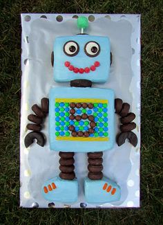 a birthday cake made to look like a robot