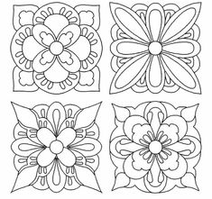 four different flower designs that are in the shape of square shapes, each with an individual's own design