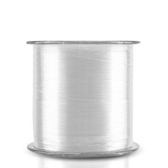 a spool of silver colored thread on a white background