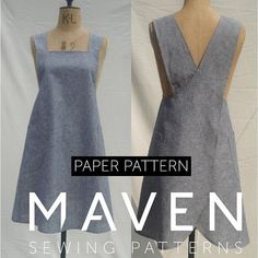 the sewing pattern for this apron dress is easy to sew and has an adjustable neckline