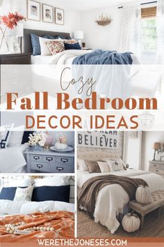 a collage of fall bedroom decor ideas