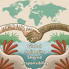 a poster for world aids day with two hands shaking each other over a water source