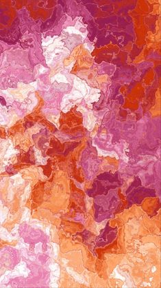 an orange and pink abstract painting with lots of different colors on it's surface