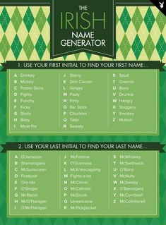 the irish name generator is shown in green and white checkered fabric with black lettering