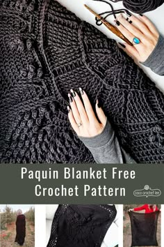 crochet blanket with text overlay that reads, paquin blanket free crochet pattern