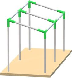 an object is shown with poles attached to the ground and in front of it are green bars