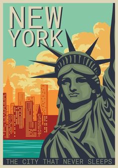 the statue of liberty is depicted in this poster