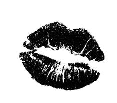 a black and white photo of two lips with the word kiss written in it's middle