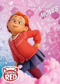 an animated character with glasses and red hair in the movie's title, turning red