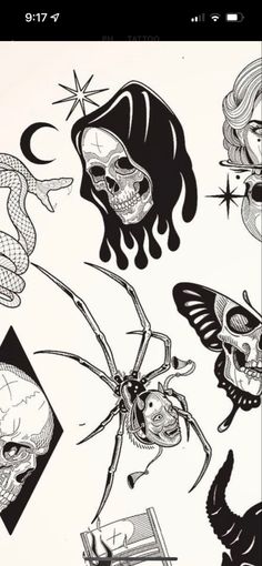 an old school tattoo design with skulls and other tattoos