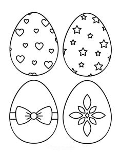 four decorated eggs with bows and hearts