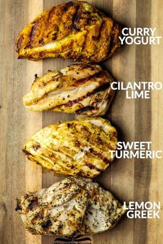 grilled chicken on a wooden cutting board with the words, how to grill chicken