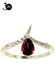 0.72ct Pear Vermelho Garnet��� With 0.25ctw Round White Zircon 10k Yellow Gold Ring. Measures Approximately 0.63"L x 0.50"W. Accent stones primarily zircon. Yellow Gold Ring, Red Garnet, Gold Ring, Garnet, Pear, Yellow Gold, Ring, Yellow, Red