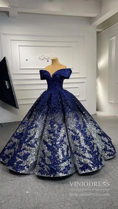 Dark Blue Lace Appliqued Ball Gown Formal Dress 66536B Dark Blue And Silver Quinceanera Dresses, Debut Gowns 18th Elegant, Silver Ball Gown, Dark Blue Gown, Debut Gowns, Sequin Ball Gown, Quinceanera Dresses Blue, Blue Ball Gowns, Prom Dance