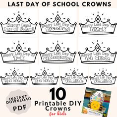 the last day of school crowns for kids to print and cut out with their own name