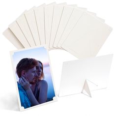 several polaroid photos are placed next to each other on a white background, with one woman talking on the phone