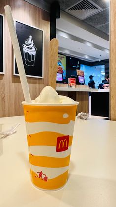 an ice cream sundae in a mcdonald's restaurant